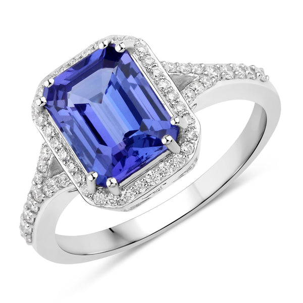 2.65 Carat Genuine Tanzanite and White Diamond 14K White Gold Ring