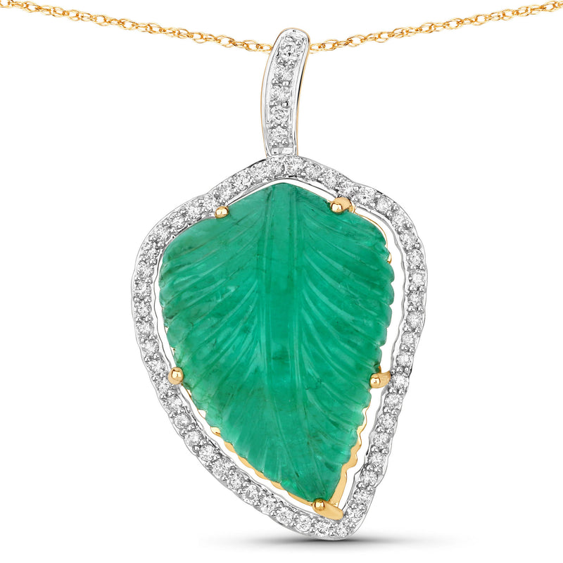 28.78 Carat Genuine Colombian Emerald and White Diamond 14K Yellow Gold Pendant