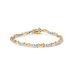 10K Two-Tone Gold 1/2 Cttw Diamond Alternating 3 Stone and X-Link 7" Bracelet (I-J Color, I2-I3 Clarity)