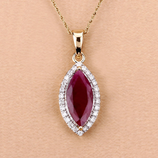 1.81 Carat Genuine Ruby and White Diamond 14K Yellow Gold Pendant