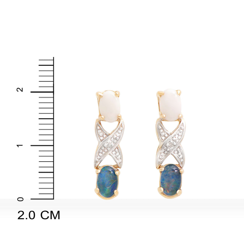 18k Yellow Gold Plated 925 Sterling Silver Opal 0.02 Diamond Earrings for Women