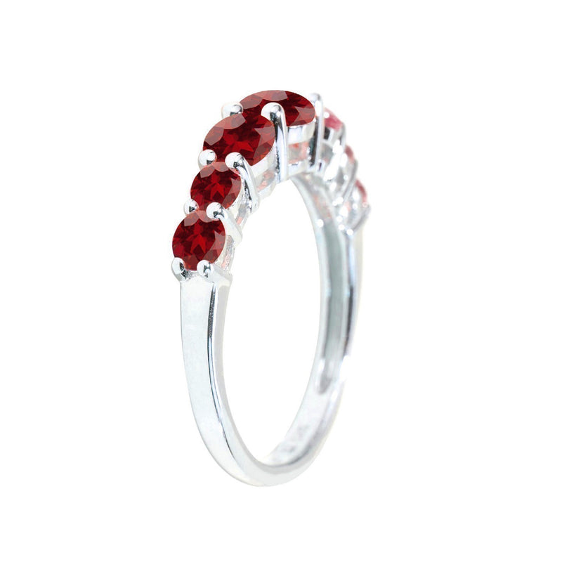 Sterling Silver with Natural Garnet Seven Stone Band Ring