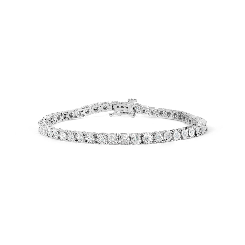 10k White Gold 1.0 Cttw Round-Cut Diamond Miracle Plate Tennis 7" Bracelet (I-J Color, SI2-I1 Clarity)