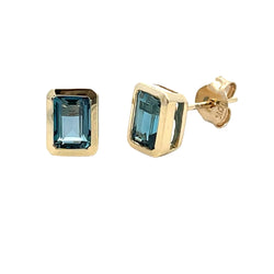 1.38ct London Blue Topaz Stud Earrings 10KT Yellow Gold