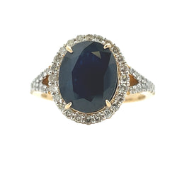 Genuine 4.71ct Sapphire Diamond Ring 18KT Yellow Gold