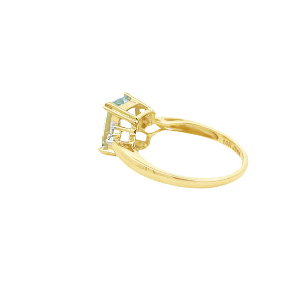 Genuine 1.94ct Aquamarine Diamond Ring 10KT Yellow Gold