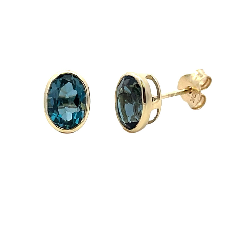 1.71ct London Blue Topaz Stud Earrings 10KT Yellow Gold