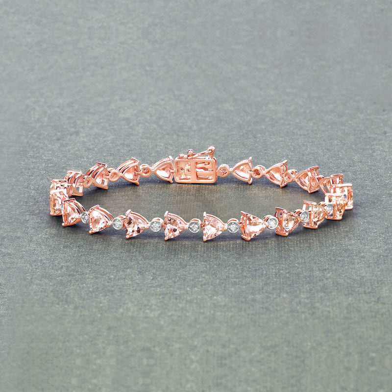 7.56 Carat Genuine Morganite and White Diamond 14K Rose Gold Bracelet