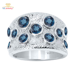 V3 Jewelry Natural London Blue Topaz & Sterling Silver Band Ring