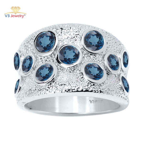 V3 Jewelry Natural London Blue Topaz & Sterling Silver Band Ring
