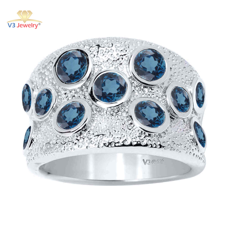 V3 Jewelry Natural London Blue Topaz & Sterling Silver Band Ring