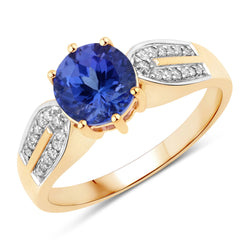 1.86 Carat Genuine Tanzanite and White Diamond 14K Yellow Gold Ring