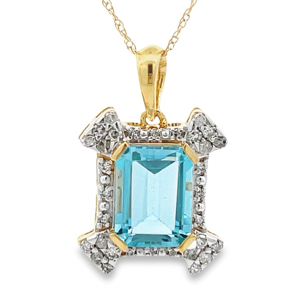 Blue Topaz Diamond Fashion Pendants 10KT Yellow Gold