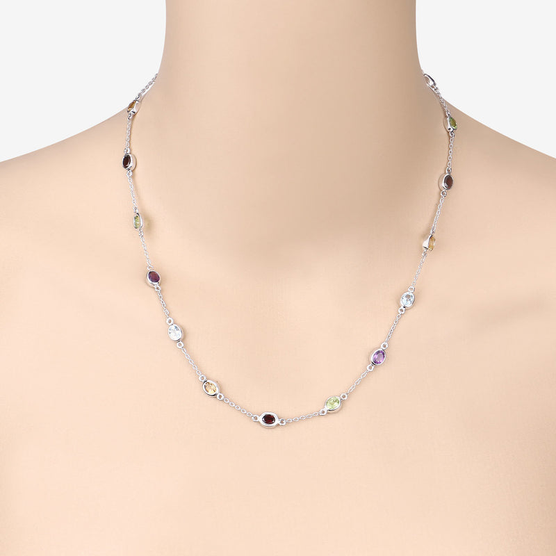 6.52 Carat Genuine Multi Stones .925 Sterling Silver Necklace