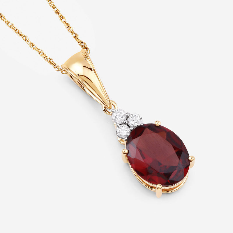 2.84 Carat Genuine Rhodolite and White Diamond 14K Yellow Gold Pendant