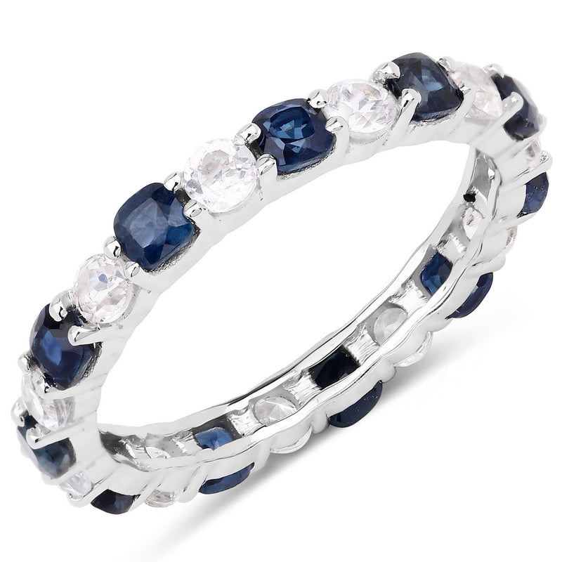 3.96 Carat Genuine Blue Sapphire and White Topaz .925 Sterling Silver Ring