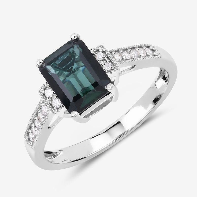 1.73 Carat Genuine Green Tourmaline and White Diamond 14K White Gold Ring