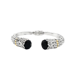 Genuine Onyx Cuff Bracelet Sterling Silver 18KT Gold