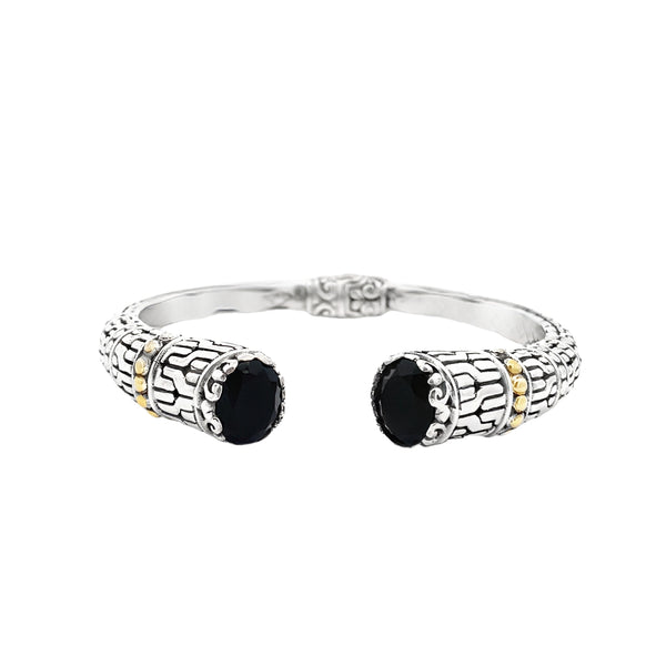 Genuine Onyx Cuff Bracelet Sterling Silver 18KT Gold