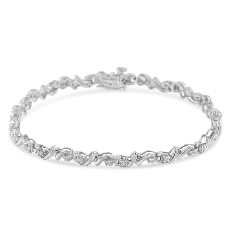 .925 Sterling Silver 1/2 Cttw Diamond Contoured Double Wave Link 7" Tennis Bracelet (I-J Color, I3 Clarity)