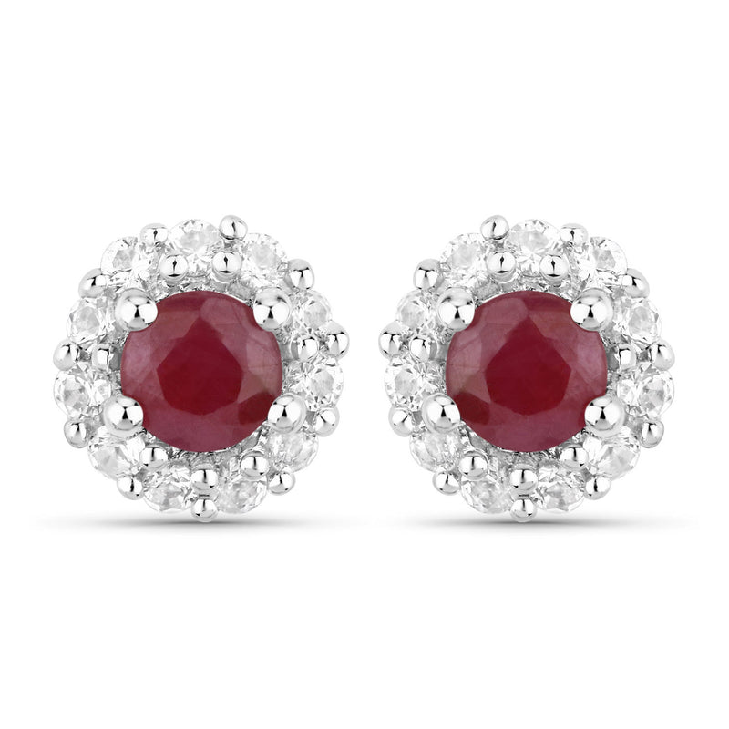 2.17 Carat Genuine Ruby and White Topaz .925 Sterling Silver Jewelry Set