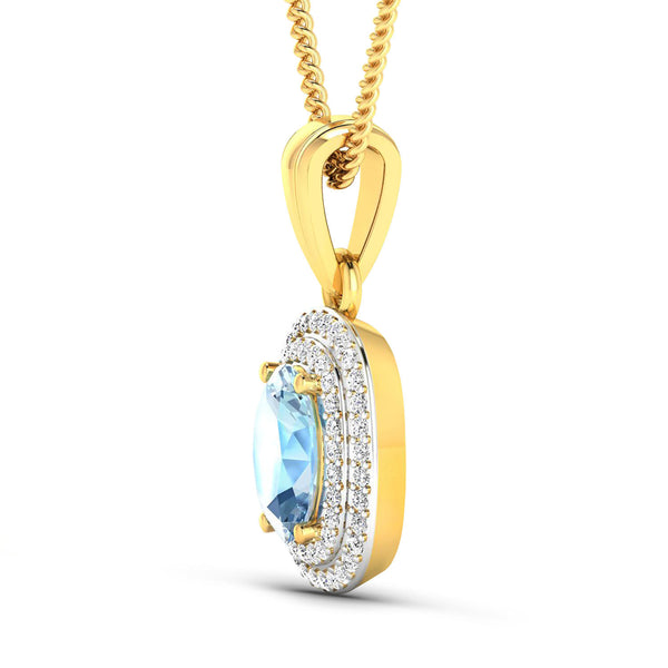 1.35 Carat Genuine Aquamarine and White Diamond 14K Yellow Gold Pendant