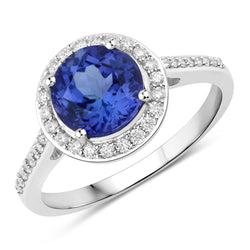 2.48 Carat Genuine Tanzanite and White Diamond 14K White Gold Ring