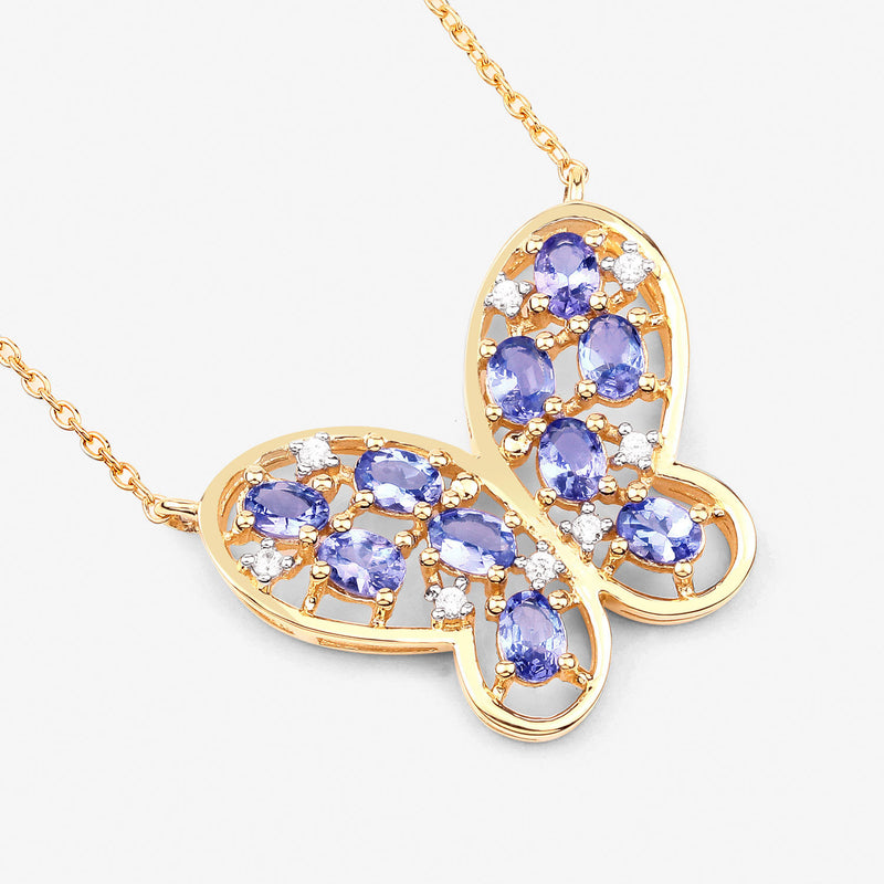 1.86 Carat Genuine Tanzanite and White Zircon .925 Sterling Silver Necklace