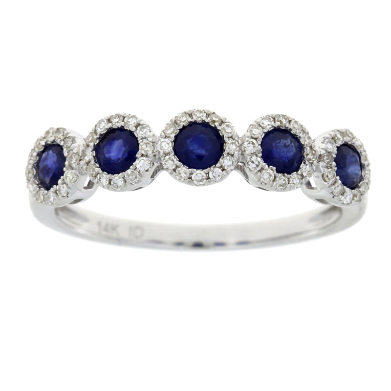 Sapphire Diamond Wedding Band Ring 14KT White Gold