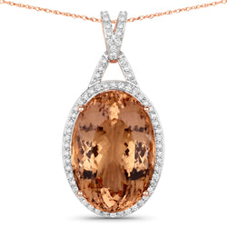 25.57 Carat Genuine Morganite and White Diamond 14K Rose Gold Pendant