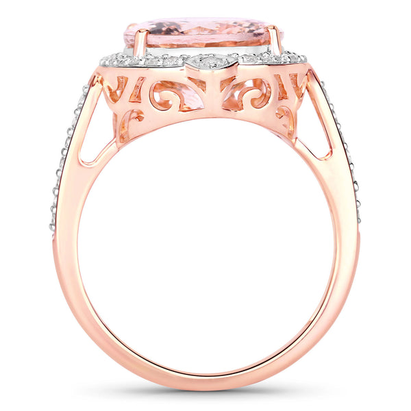 5.62 Carat Genuine Morganite and White Diamond 14K Rose Gold Ring