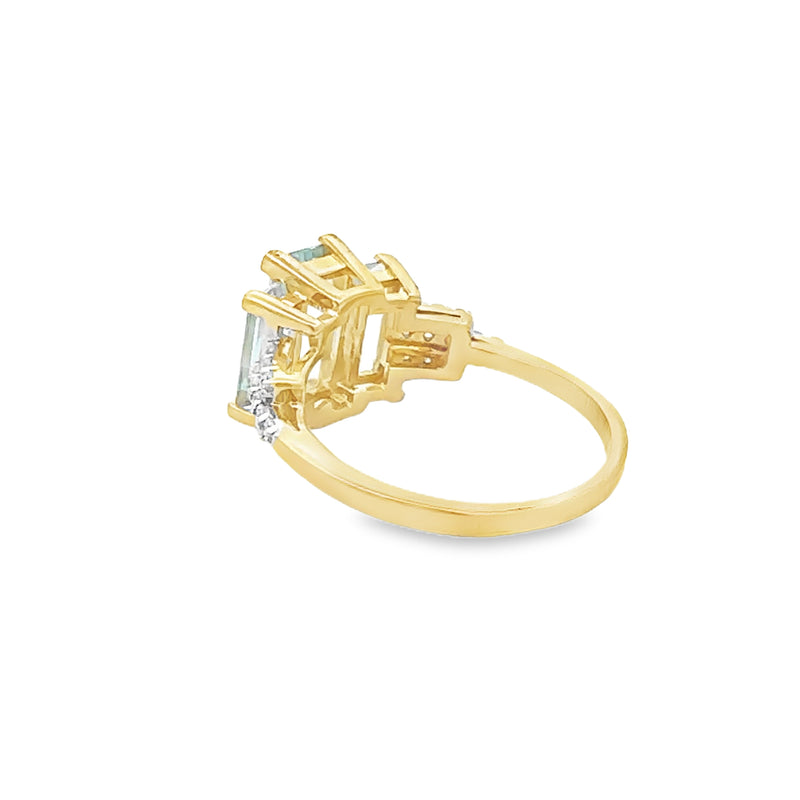 Natural 2.67ct Aquamarine Diamond Ring 14KT Yellow Gold