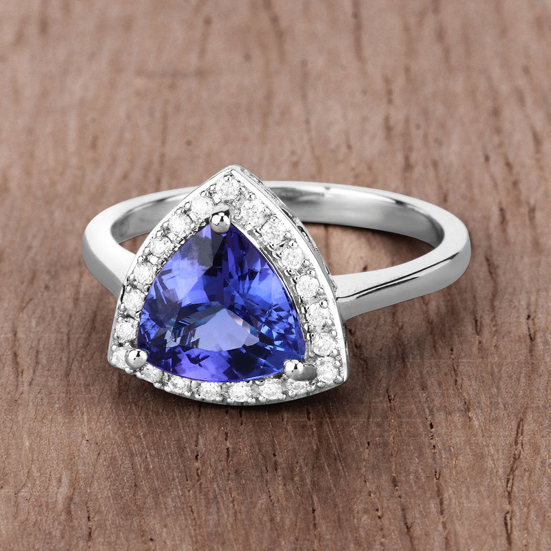 2.40 Carat Genuine Tanzanite and White Diamond 14K White Gold Ring