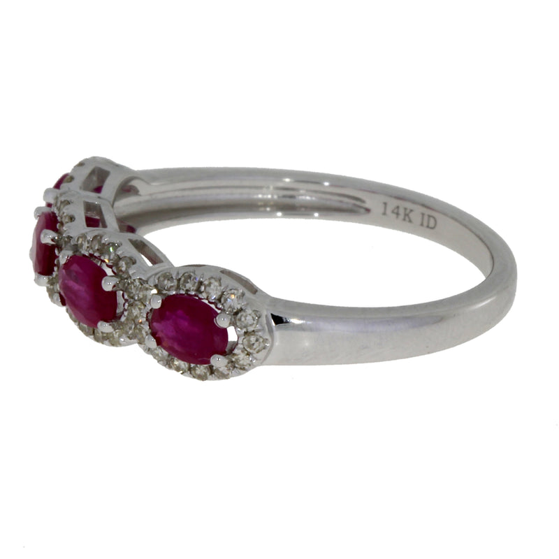 1.02ct Ruby Diamond Fashion band rings 14KT White Gold