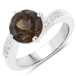 3.00 Carat Genuine Smoky Quartz and White Topaz .925 Sterling Silver Ring