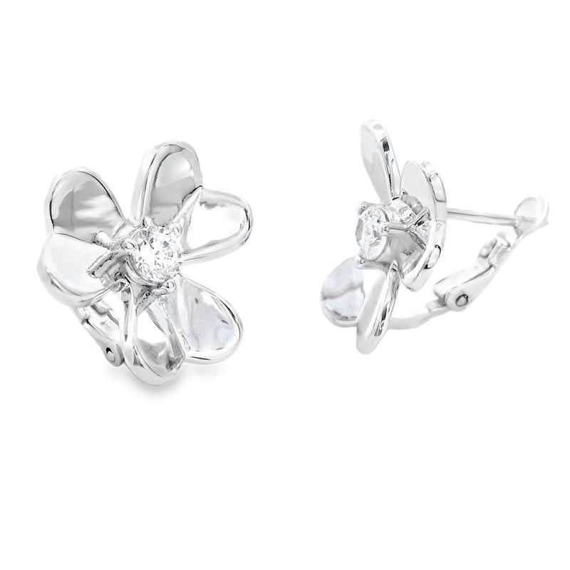 Natural Cubic Zirconia Flower Earrings Sterling Silver