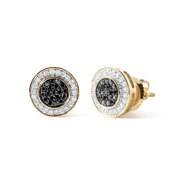 14K Yellow Gold Plated .925 Sterling Silver 1/3 Cttw White and Black Treated Diamond Earring (Black / I-J Color, I2-I3 Clarity)