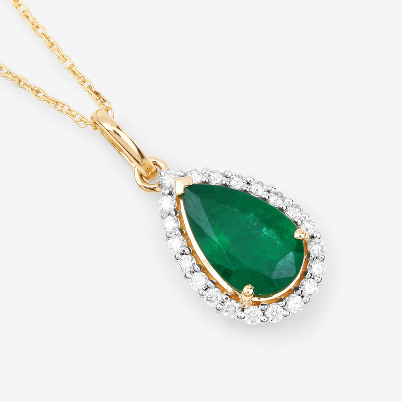 IGI Certified 1.82 Carat Genuine Zambian Emerald and White Diamond 14K Yellow Gold Pendant