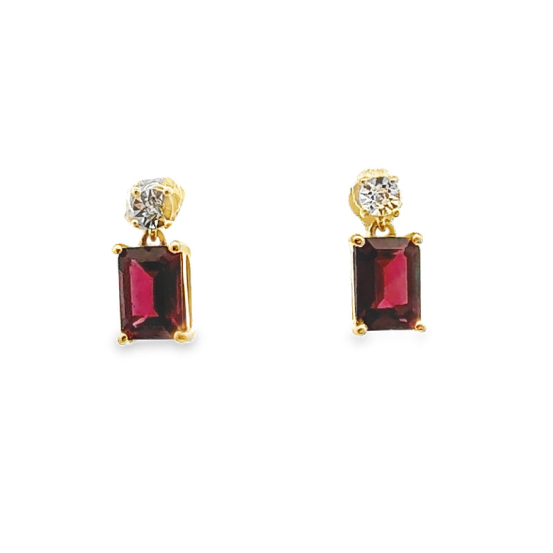 Genuine 2.35ct Garnet Diamond Earrings 10KT Yellow Gold