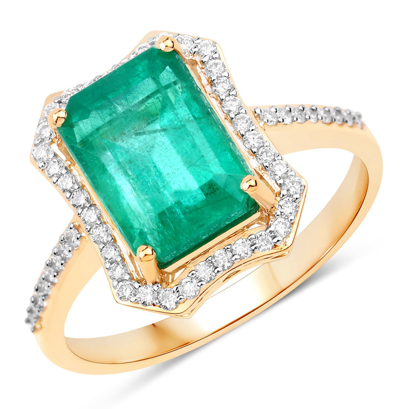 IGI Certified 3.65 Carat Genuine Zambian Emerald and White Diamond 14K Yellow Gold Ring