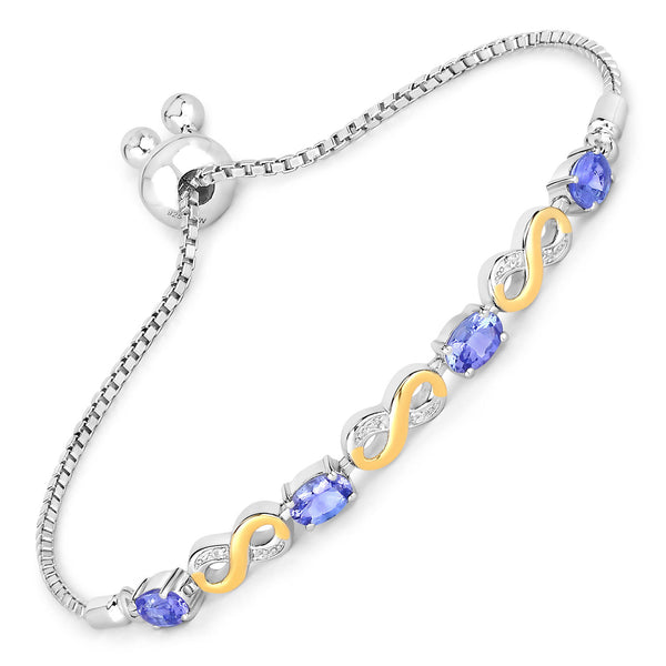 1.79 Carat Genuine Tanzanite and White Topaz .925 Sterling Silver Bracelet