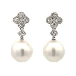 South Sea Pearl Diamond Dangle Earrings 18KT White Gold