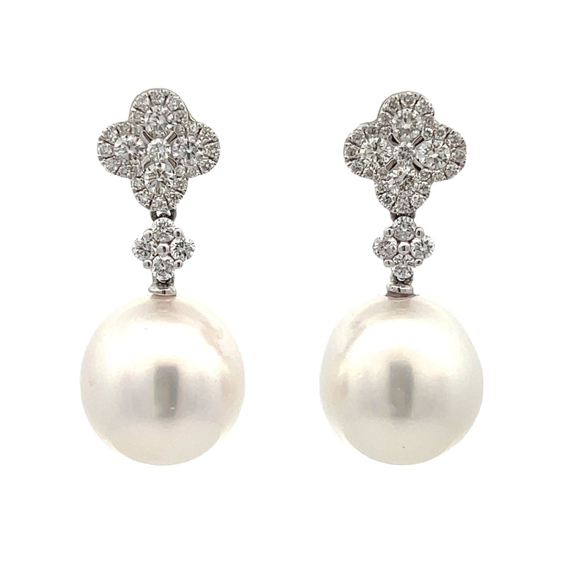 South Sea Pearl Diamond Dangle Earrings 18KT White Gold