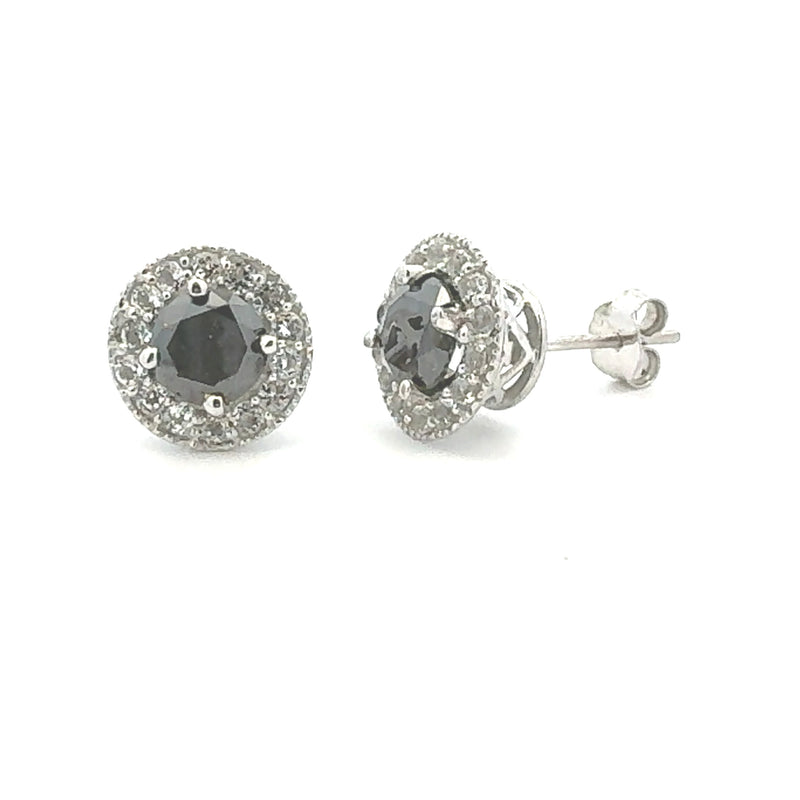 Black Diamond White Topaz Stud Earrings Sterling Silver