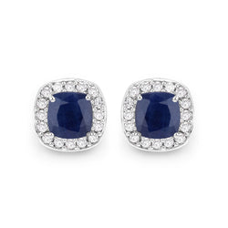 3.61 Carat Genuine Blue Sapphire and White Diamond 14K White Gold Earrings