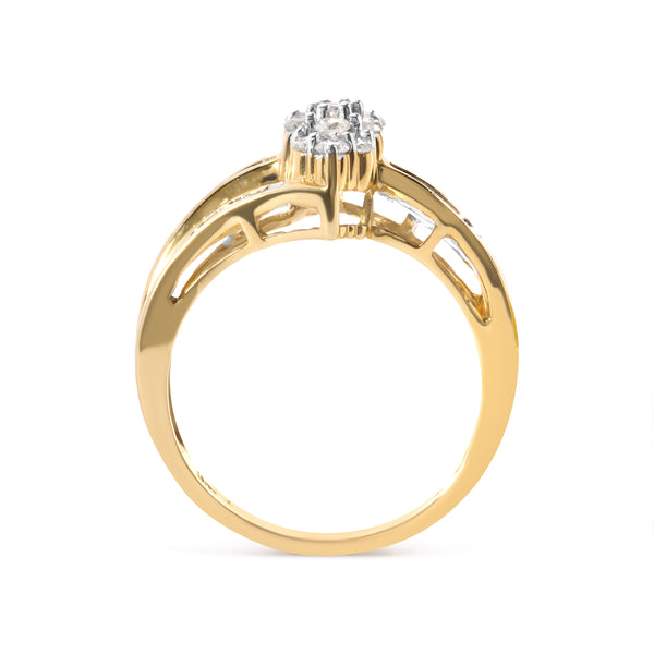 10K Yellow Gold 1/2 Cttw Pear Cluster and Channel Set Diamond Ring (H-I Color, I1-I2 Clarity) - Ring Size 7