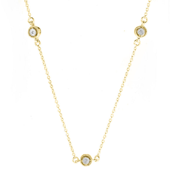 V3 Jewelry 18kt Gold plated Natural White Diamond Sterling Silver Station Necklace