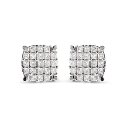 10K White Gold 3/4 Cttw Princess Diamond Composite Cushion Shape Stud Earrings (I-J Color, I1-I2 Clarity)