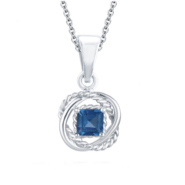 V3 Jewelry Square Natural London Blue Topaz Twisted Wire Pendant with 925 Sterling Silver Gift for Her