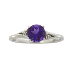 Genuine .96ct Amethyst Diamond Ring Sterling Silver